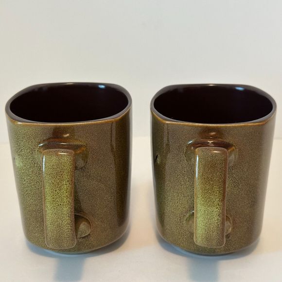 SIMPLE DINING-Square Stoneware, coffee Cup/Mugs. Floral Brown/Green 4" set of 2. - Picture 7 of 10